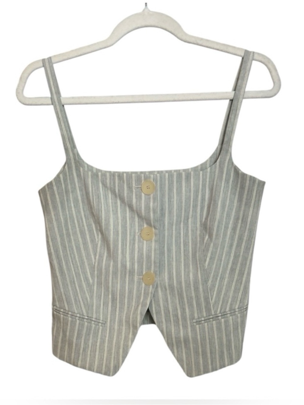 Mango Light Gray and Cream Striped Tank Top